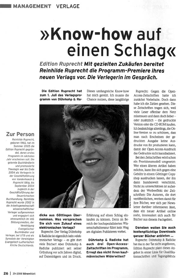 Pressemeldung Juli 2006, Börsenblatt: Know-how auf einen Schlag