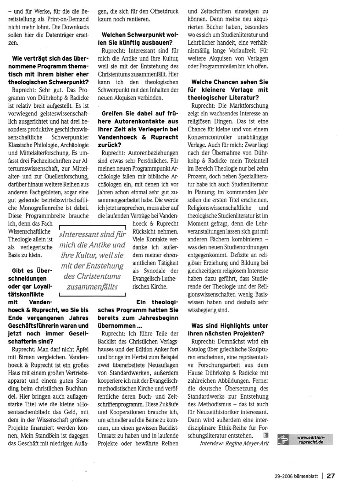 Pressemeldung Juli 2006, Börsenblatt: Know-how auf einen Schlag